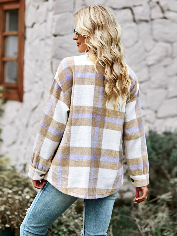 Women's Plaid long sleeve shirt casual coat - THE QUEEN RUNWAY