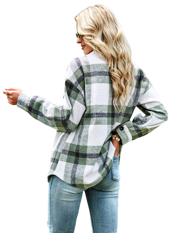 Women's Plaid long sleeve shirt casual coat - THE QUEEN RUNWAY