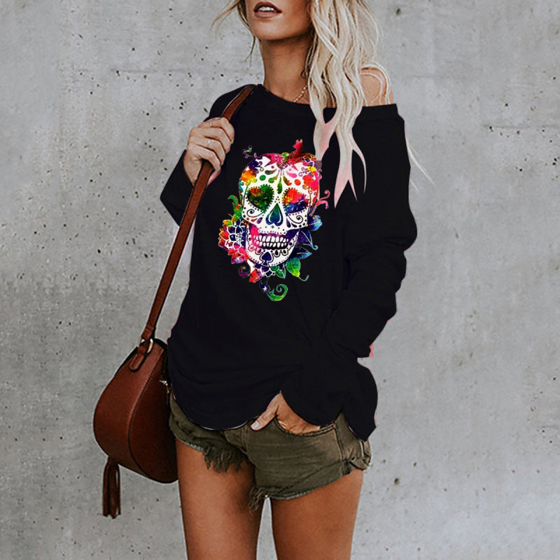 New casual sexy personality skull long-sleeved top - THE QUEEN RUNWAY