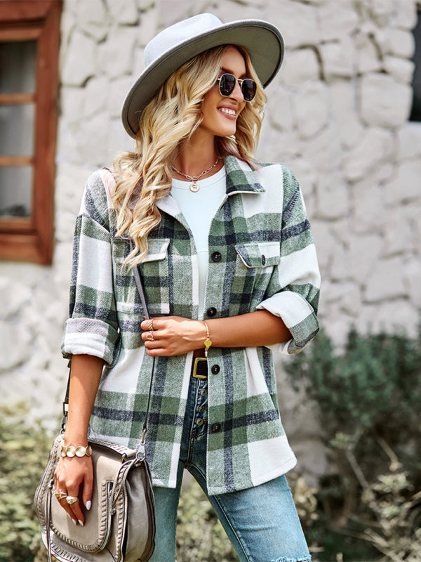 Women's Plaid long sleeve shirt casual coat - THE QUEEN RUNWAY