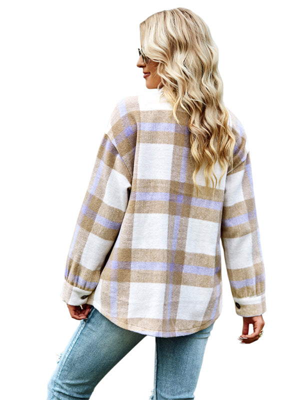 Women's Plaid long sleeve shirt casual coat - THE QUEEN RUNWAY