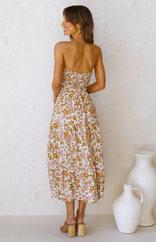 Women's Floral Bandeau Boho Maxi DressTHE QUEEN RUNWAY