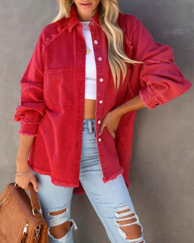 Casual Fringed Ripped Loose Denim Jacket - THE QUEEN RUNWAY