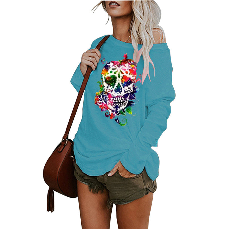 New casual sexy personality skull long-sleeved top - THE QUEEN RUNWAY