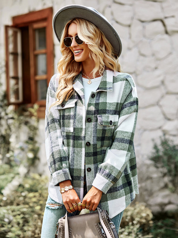 Women's Plaid long sleeve shirt casual coat - THE QUEEN RUNWAY