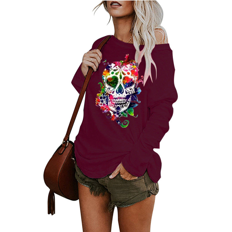 New casual sexy personality skull long-sleeved top - THE QUEEN RUNWAY