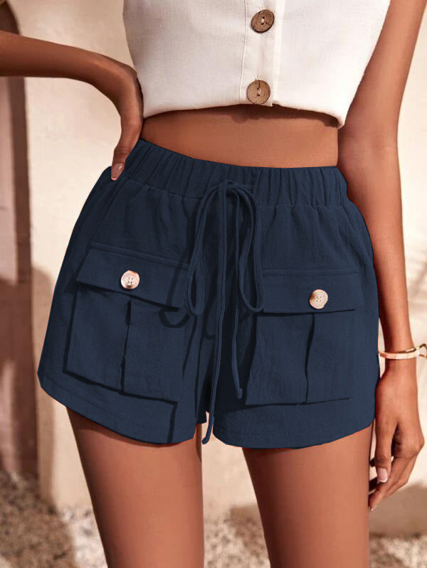 Cargo Shorts Pocket Loose Mid Rise Drawstring Straight Leg Pants - THE QUEEN RUNWAY