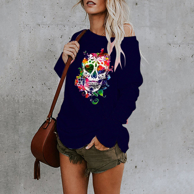 New casual sexy personality skull long-sleeved top - THE QUEEN RUNWAY