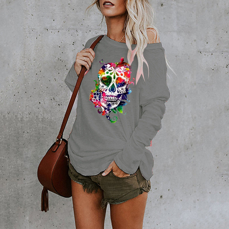 New casual sexy personality skull long-sleeved top - THE QUEEN RUNWAY