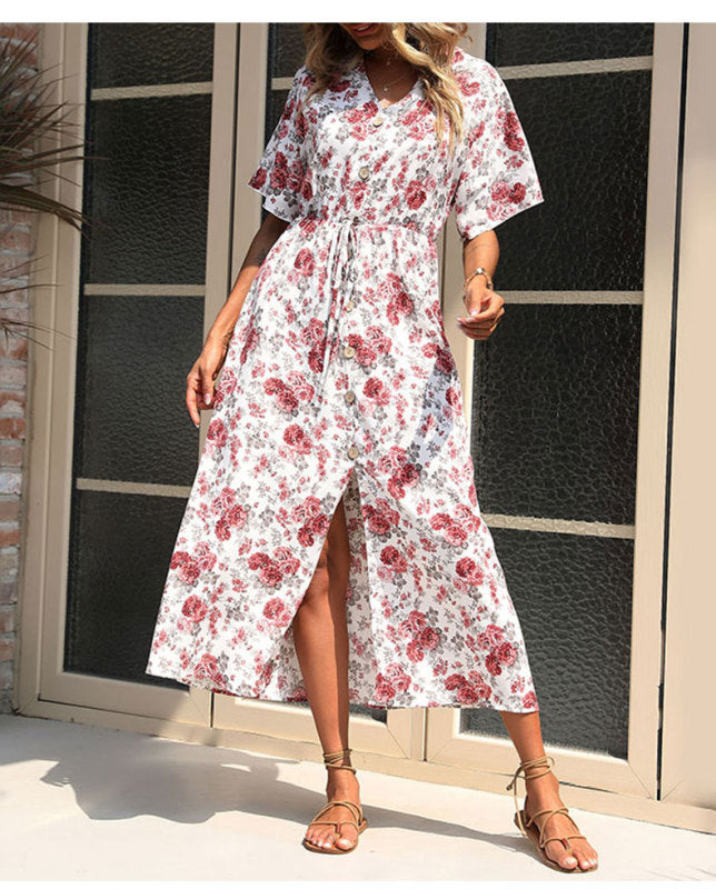 Casual Women's Summer Fashion Short Sleeve Print Dress - THE QUEEN RUNWAY