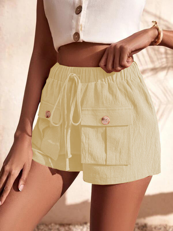 Cargo Shorts Pocket Loose Mid Rise Drawstring Straight Leg Pants - THE QUEEN RUNWAY