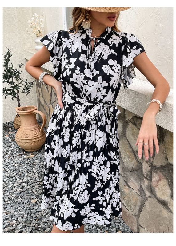 High Waist Midi Dress Printed Black Foreign Trade DressTHE QUEEN RUNWAY