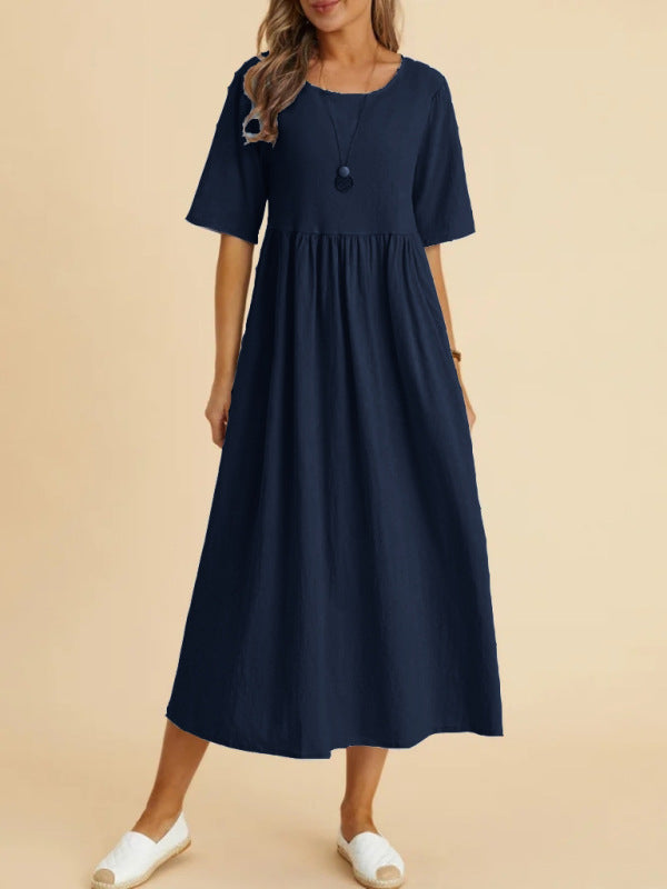 Loose Round Neck Half Sleeve Midi Dress - THE QUEEN RUNWAY