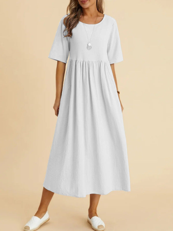 Loose Round Neck Half Sleeve Midi Dress - THE QUEEN RUNWAY