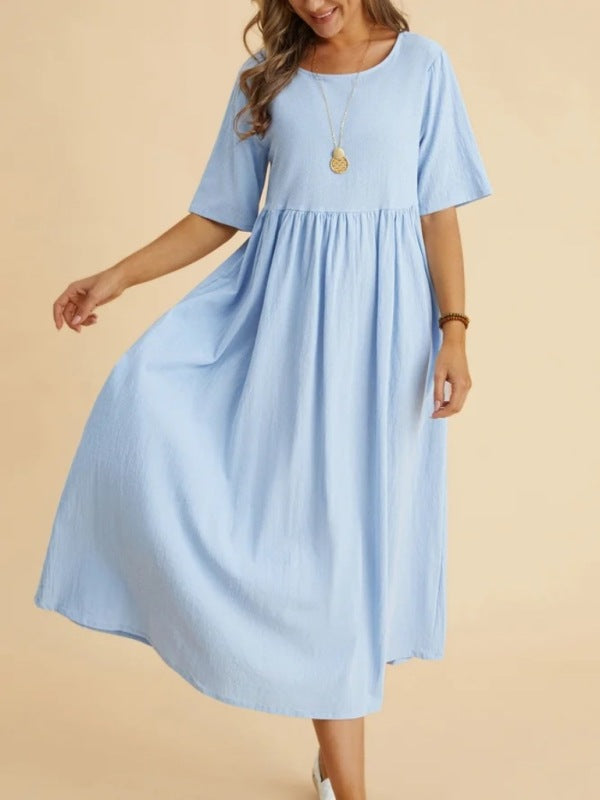 Loose Round Neck Half Sleeve Midi Dress - THE QUEEN RUNWAY