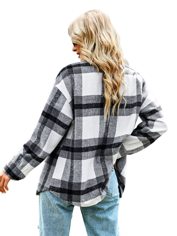 Women's Plaid long sleeve shirt casual coat - THE QUEEN RUNWAY