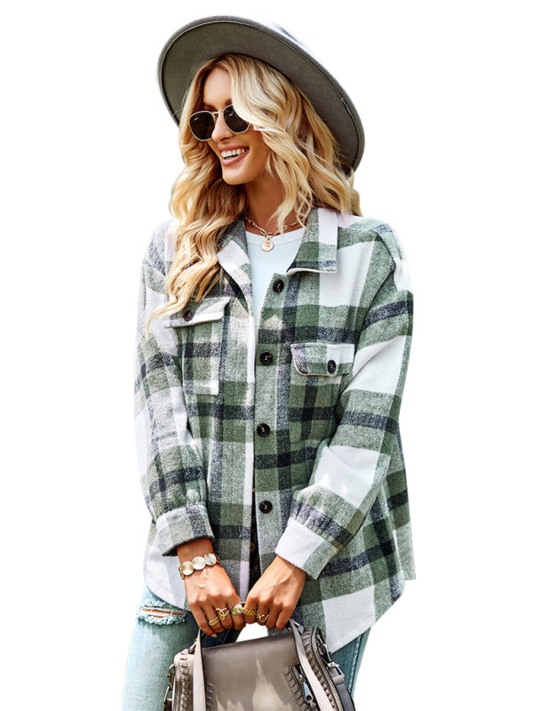 Women's Plaid long sleeve shirt casual coat - THE QUEEN RUNWAY