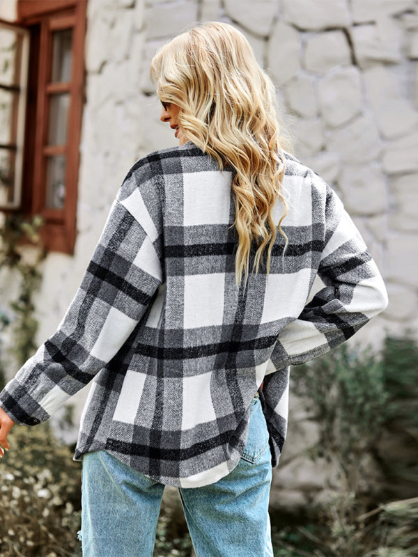 Women's Plaid long sleeve shirt casual coat - THE QUEEN RUNWAY