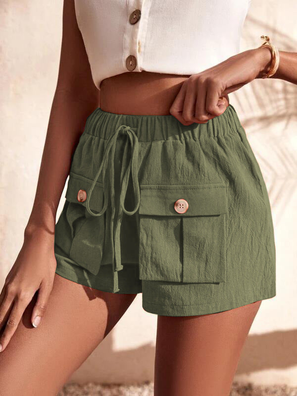 Cargo Shorts Pocket Loose Mid Rise Drawstring Straight Leg Pants - THE QUEEN RUNWAY