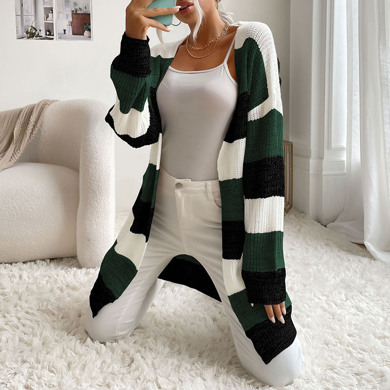 Women's Fashion New Arrival Long Buttonless Colorblock Sweater Jacket - THE QUEEN RUNWAY