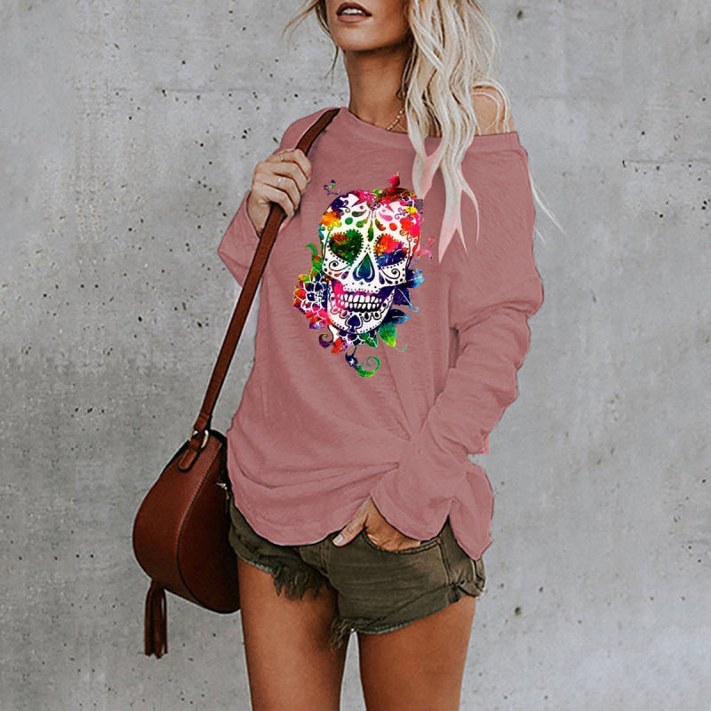 New casual sexy personality skull long-sleeved top - THE QUEEN RUNWAY