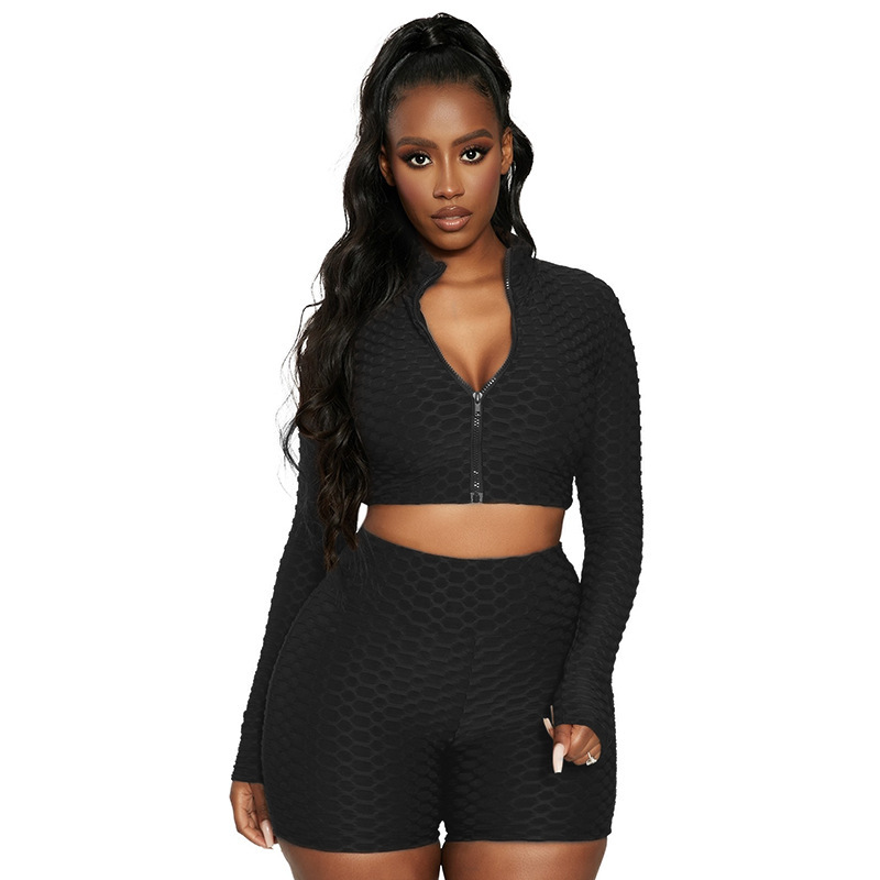 Women's solid textured fabric athleisure setsTHE QUEEN RUNWAY