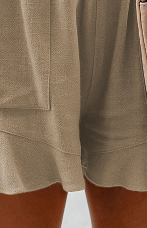 Women's Solid Color Elastic Waist Ruffled Shorts - THE QUEEN RUNWAY