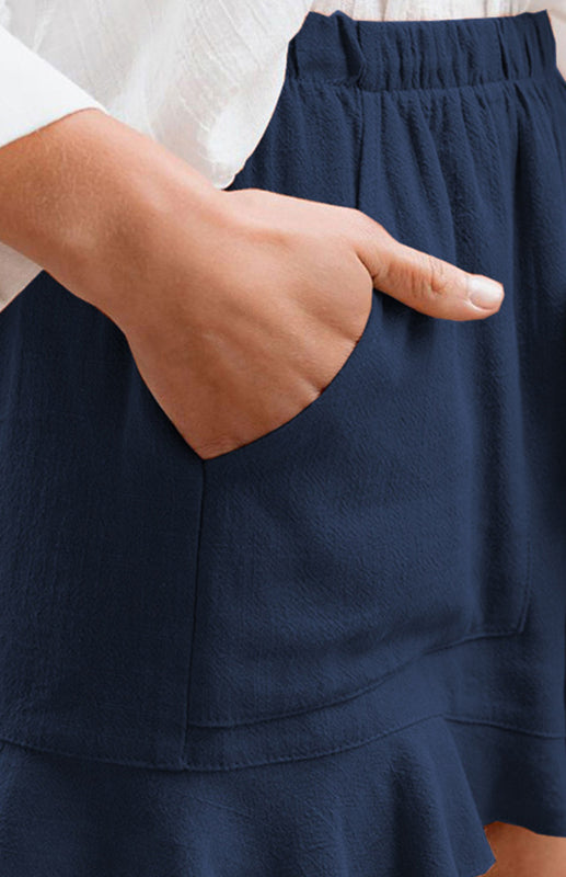 Women's Solid Color Elastic Waist Ruffled Shorts - THE QUEEN RUNWAY