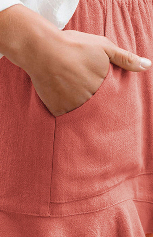 Women's Solid Color Elastic Waist Ruffled Shorts - THE QUEEN RUNWAY