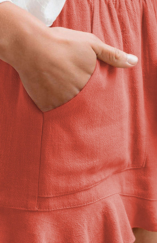 Women's Solid Color Elastic Waist Ruffled Shorts - THE QUEEN RUNWAY