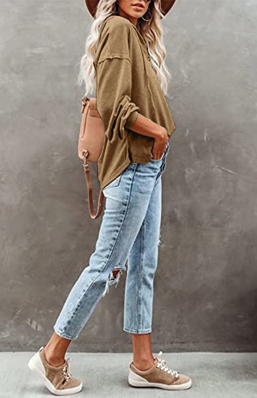 Women's Cardigan Hoodie Casual Loose Solid Color Sweatshirt - THE QUEEN RUNWAY