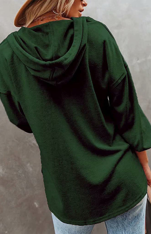 Women's Cardigan Hoodie Casual Loose Solid Color Sweatshirt - THE QUEEN RUNWAY