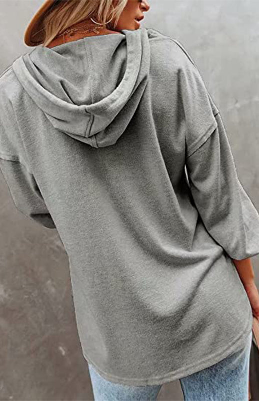 Women's Cardigan Hoodie Casual Loose Solid Color Sweatshirt - THE QUEEN RUNWAY