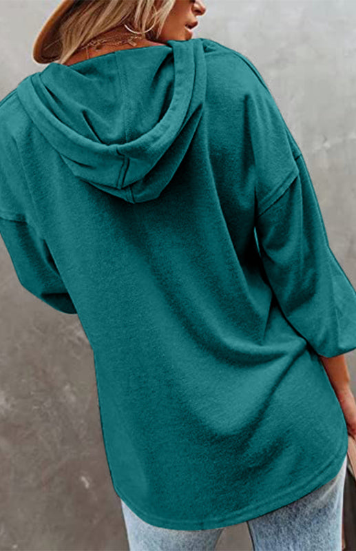 Women's Cardigan Hoodie Casual Loose Solid Color Sweatshirt - THE QUEEN RUNWAY