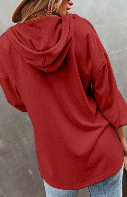 Women's Cardigan Hoodie Casual Loose Solid Color Sweatshirt - THE QUEEN RUNWAY