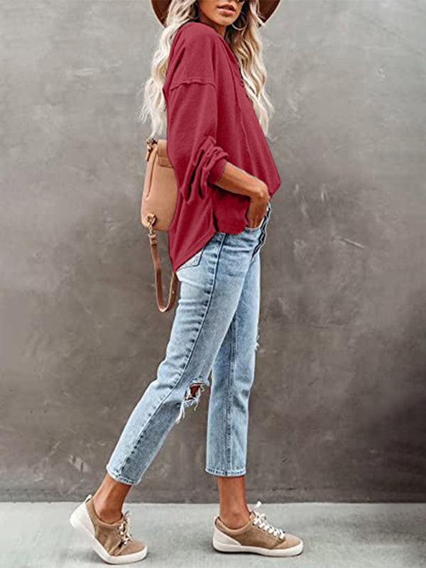 Women's Cardigan Hoodie Casual Loose Solid Color Sweatshirt - THE QUEEN RUNWAY