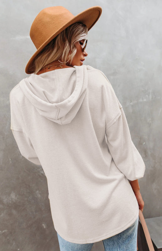 Women's Cardigan Hoodie Casual Loose Solid Color Sweatshirt - THE QUEEN RUNWAY