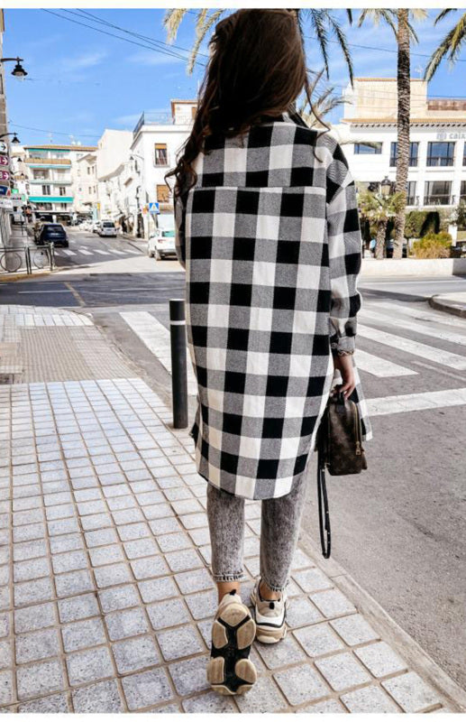 Women'S Long Plaid Shirt, Large Coat - THE QUEEN RUNWAY