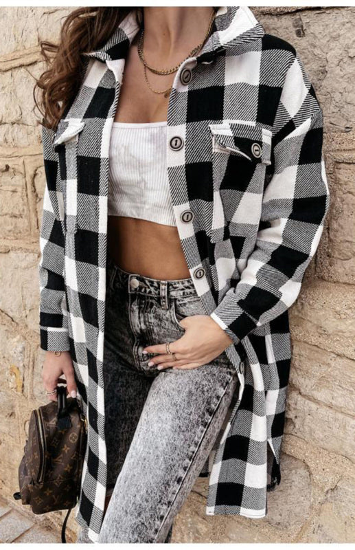 Women'S Long Plaid Shirt, Large Coat - THE QUEEN RUNWAY