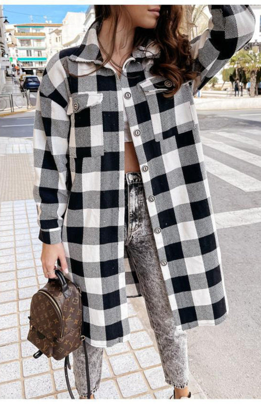 Women'S Long Plaid Shirt, Large Coat - THE QUEEN RUNWAY