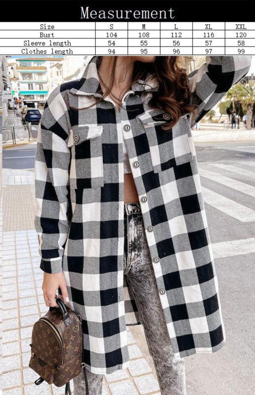 Women'S Long Plaid Shirt, Large Coat - THE QUEEN RUNWAY