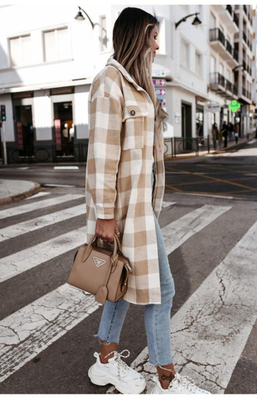 Women'S Long Plaid Shirt, Large Coat - THE QUEEN RUNWAY