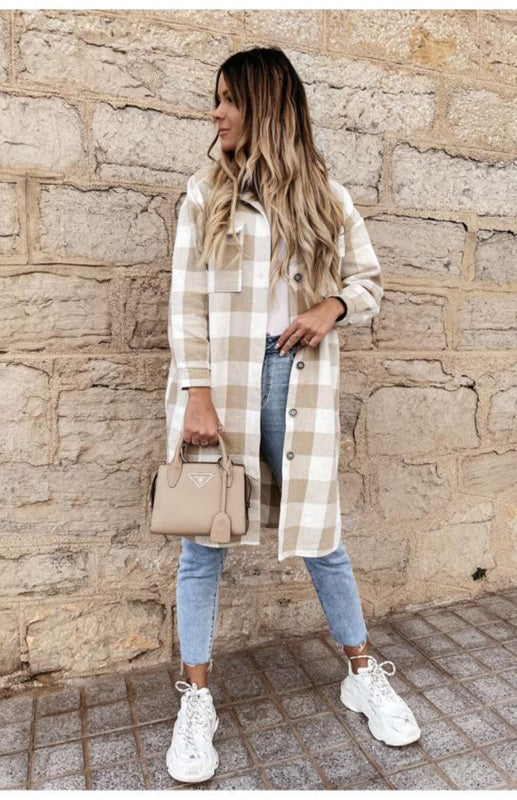 Women'S Long Plaid Shirt, Large Coat - THE QUEEN RUNWAY