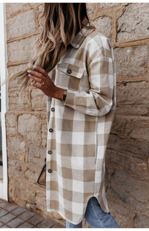 Women'S Long Plaid Shirt, Large Coat - THE QUEEN RUNWAY
