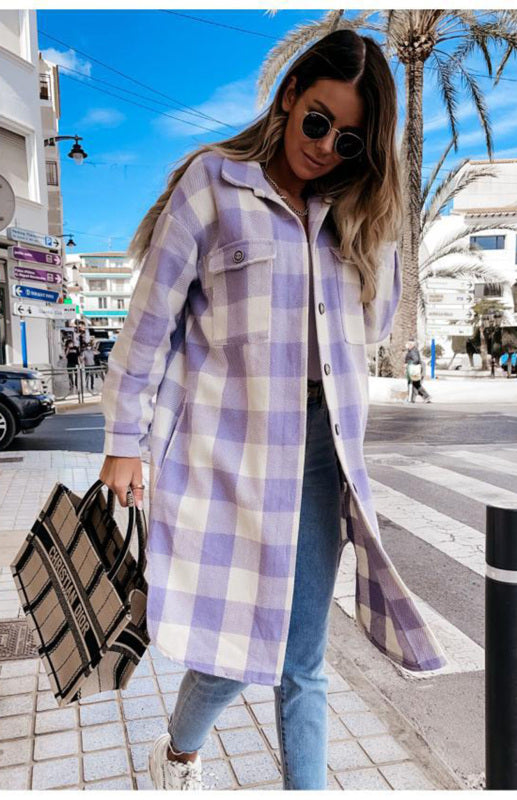 Women'S Long Plaid Shirt, Large Coat - THE QUEEN RUNWAY