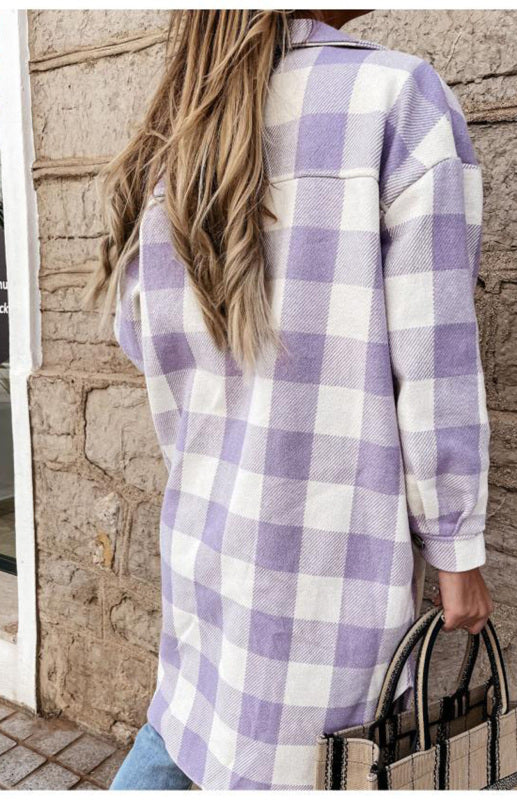 Women'S Long Plaid Shirt, Large Coat - THE QUEEN RUNWAY