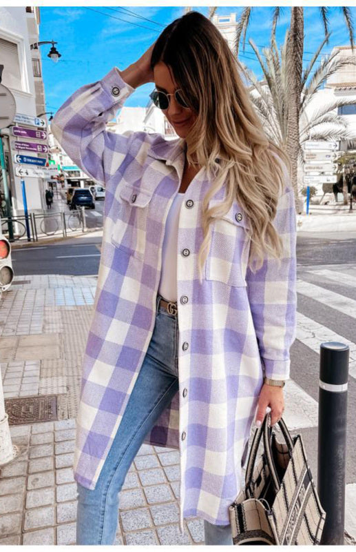 Women'S Long Plaid Shirt, Large Coat - THE QUEEN RUNWAY