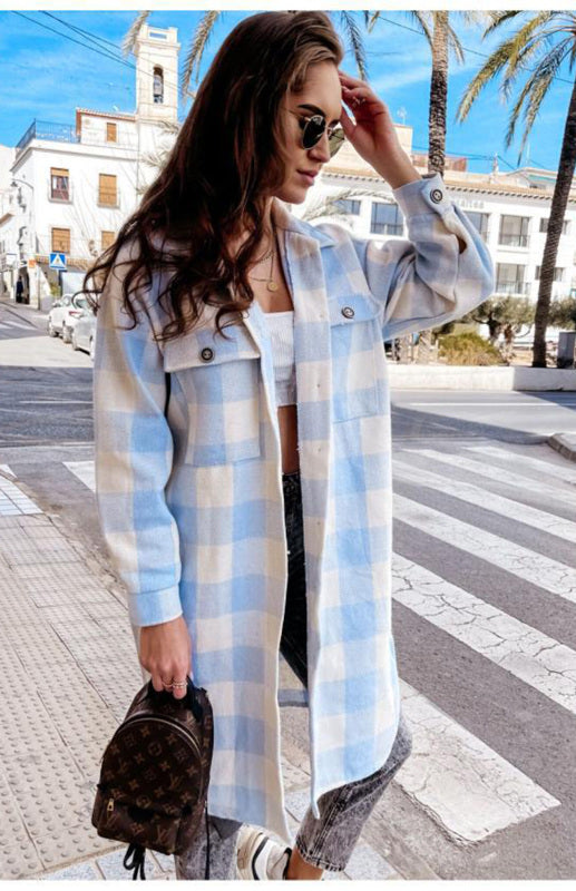Women'S Long Plaid Shirt, Large Coat - THE QUEEN RUNWAY