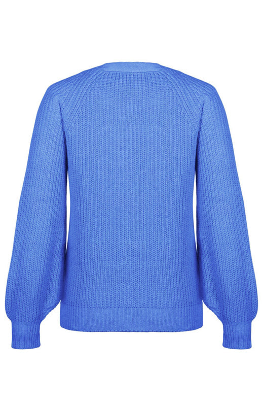 Solid V-Neck Lantern Sleeve Button Knit Cardigan - THE QUEEN RUNWAY