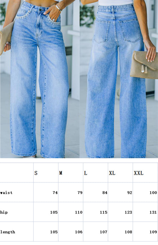 Women's Petal Pocket Temperament Loose Wash JeansTHE QUEEN RUNWAY